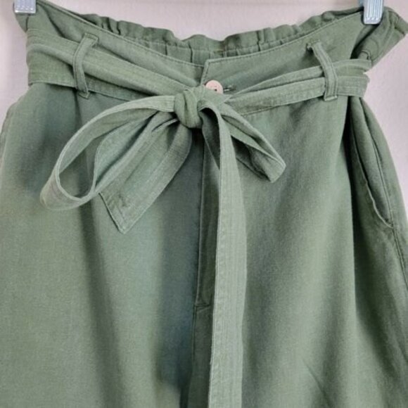 LOVE TREE Wide Leg Green Linen Pants Size Small high-rise belted Straight Pants - Picture 3 of 11